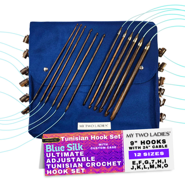 Juego de agujas de crochet tunecinas ajustables Ultimate Blue Silk | 12 tamaños | con estuche personalizado